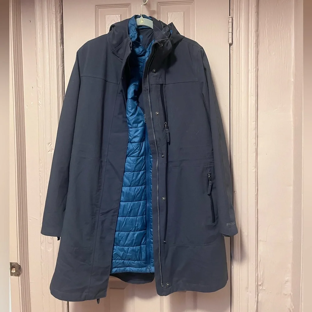 Patagonia Stormdrift 3-in-1 Parka Charcoal Teal Smolder Blue Women's Medium - Picture 4 of 11